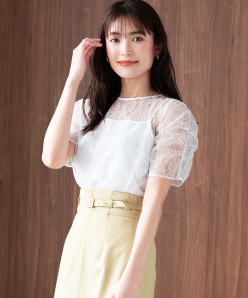 「MISCH MASCH」 半袖ブラウス フリ- ホワイト レディース_画像6