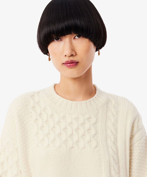 ラコステ（LACOSTE）/パッチワークエフェクトウールニットドレスセーター LACOSTE（ラコステ） ワンピース パッチワークエフェクトウールニット