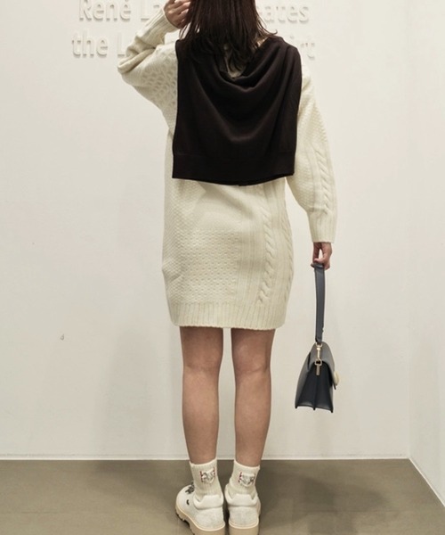 LACOSTE（ラコステ） ワンピース パッチワークエフェクトウールニット