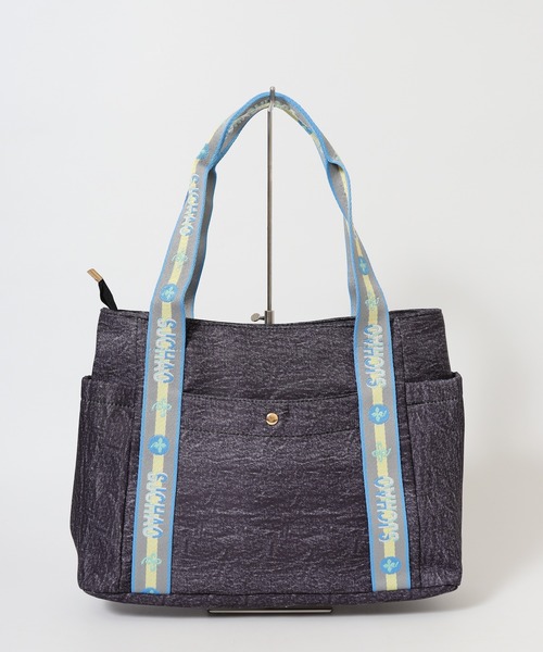 Crossi トートバッグ テープロゴハンドル デニムトートバッグ