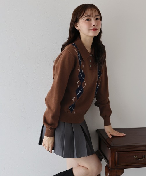 【2点セット】90s kik wear ニットポロシャツ　アーガイル USA製 BLUEEAST（ブルーイースト） ニット セーター アーガイルポロニット