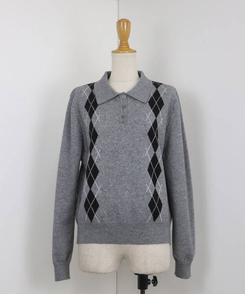 【美品】POLO GOLF アーガイルセーター グレー系 ウール素材 BLUEEAST（ブルーイースト） ニット セーター アーガイルポロニット