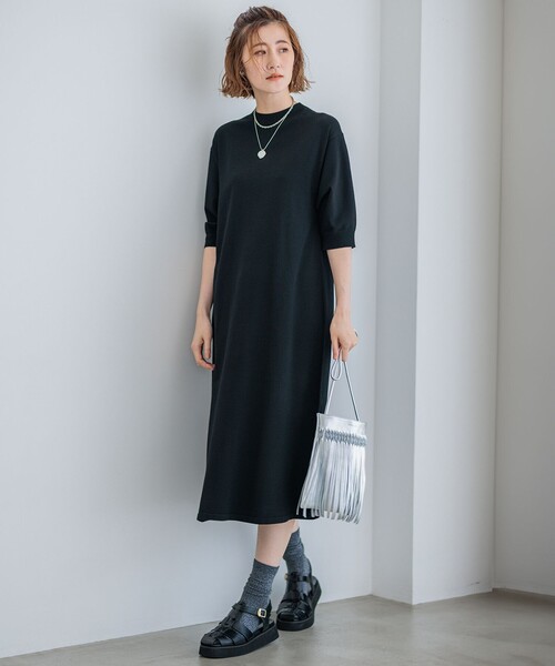 23区 ニットワンピース 38 ブラック サイドスリット 23区（ニジュウサンク） ニットワンピース 38 ブラック レディース