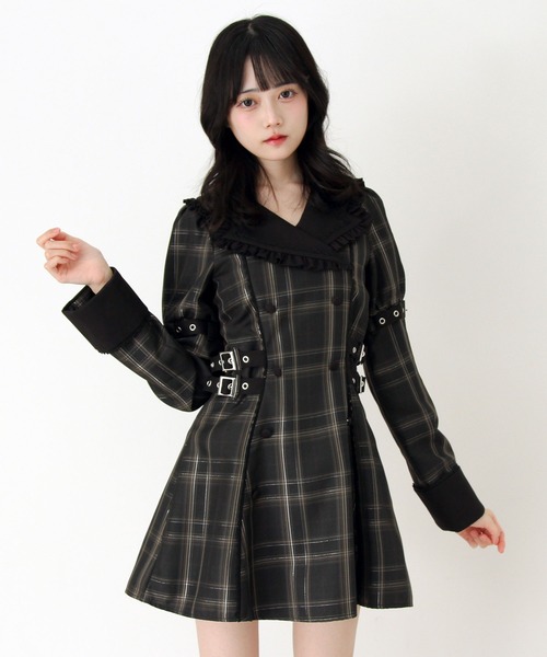 美品　ADORE 七分袖ワンピース　黒　ウール　サイドベルト　38 DearMyLove ワンピース サイドベルトテーラードワンピース : ZOZOTOWN
