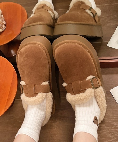 おしゃれスタ シューズ ボア厚底ムートン風シューズ レディース