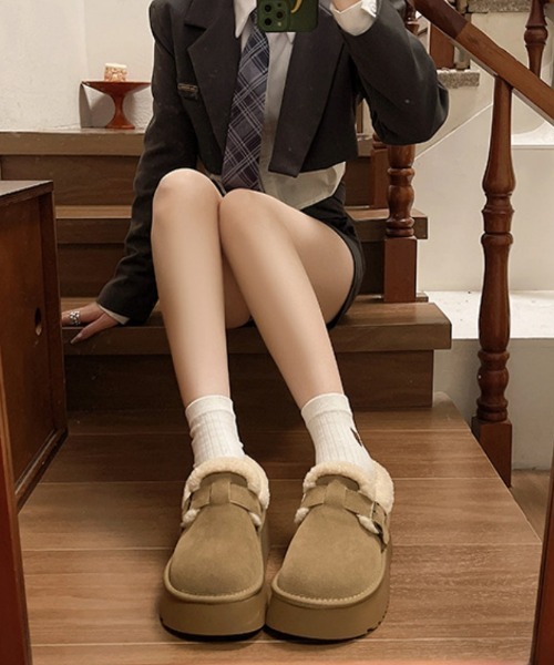 おしゃれスタ シューズ ボア厚底ムートン風シューズ レディース