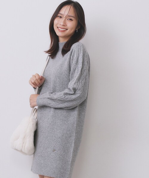 index（インデックス） ワンピース ウール混ケーブルスリーブミニ