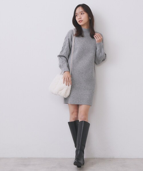 index（インデックス） ワンピース ウール混ケーブルスリーブミニ
