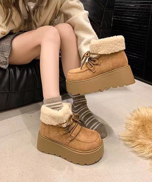 ブーツ Nia(ニア)/バイカラー 厚底ショートボアブーツ レディース