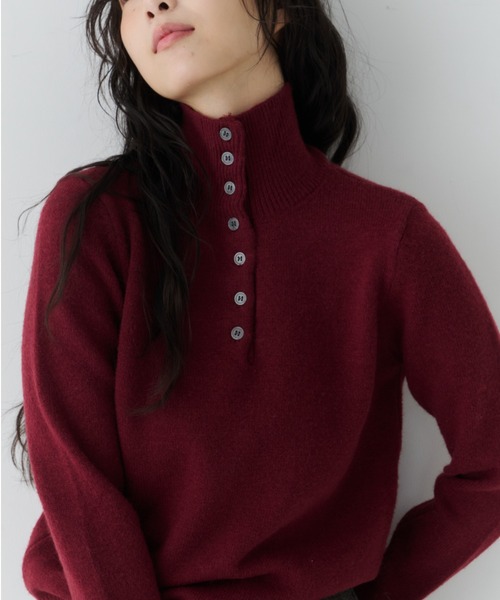 NUJOH tシャツ Half Button High Neck Knit / ハーフボタンハイネック