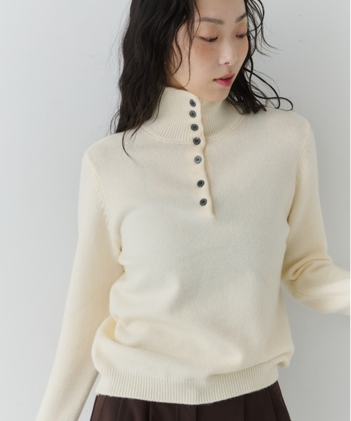 NUJOH tシャツ Half Button High Neck Knit / ハーフボタンハイネック