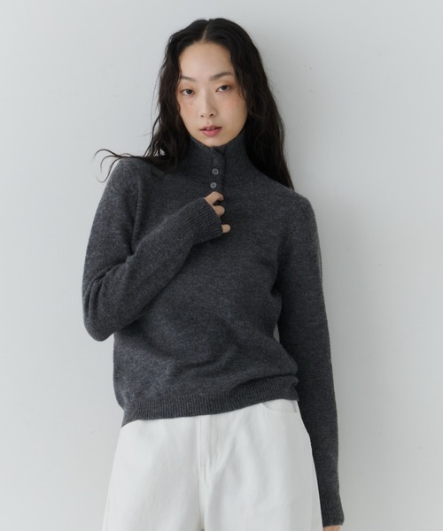 NUJOH tシャツ Half Button High Neck Knit / ハーフボタンハイネック