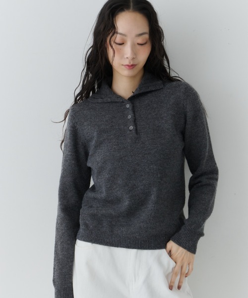 NUJOH tシャツ Half Button High Neck Knit / ハーフボタンハイネック