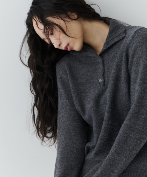 NUJOH tシャツ Half Button High Neck Knit / ハーフボタンハイネック