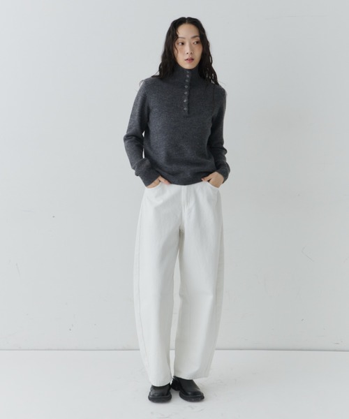 NUJOH tシャツ Half Button High Neck Knit / ハーフボタンハイネック