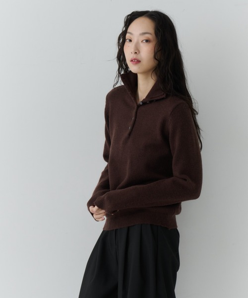 NUJOH tシャツ Half Button High Neck Knit / ハーフボタンハイネック