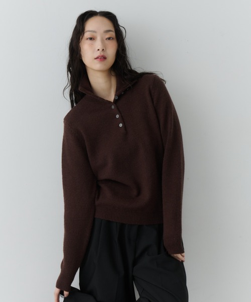 NUJOH tシャツ Half Button High Neck Knit / ハーフボタンハイネック
