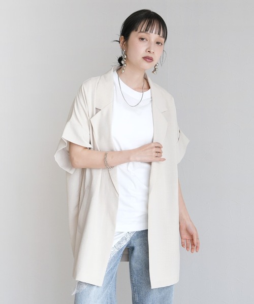 Yeoun ジャケット テーラードジャケット リネンライクドルマンビッグ