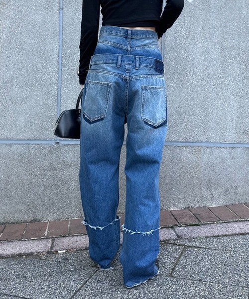 Lui's（ルイス） ワイドパンツ ジーンズ デニム デニムパンツ ダブル
