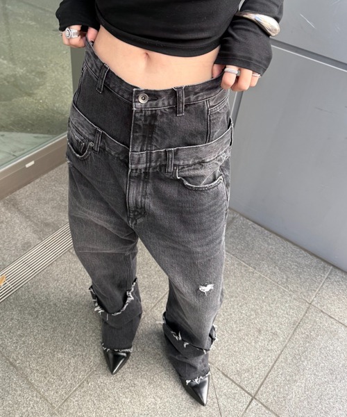 Lui's（ルイス） ワイドパンツ ジーンズ デニム デニムパンツ ダブル