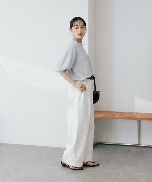 ジーンズ デニム デニムパンツ 「A・MONN」「ウエストゴム」ホワイトデニムパンツ レディースの画像