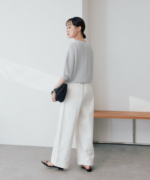 ジーンズ デニム デニムパンツ 「A・MONN」「ウエストゴム」ホワイトデニムパンツ レディースの画像