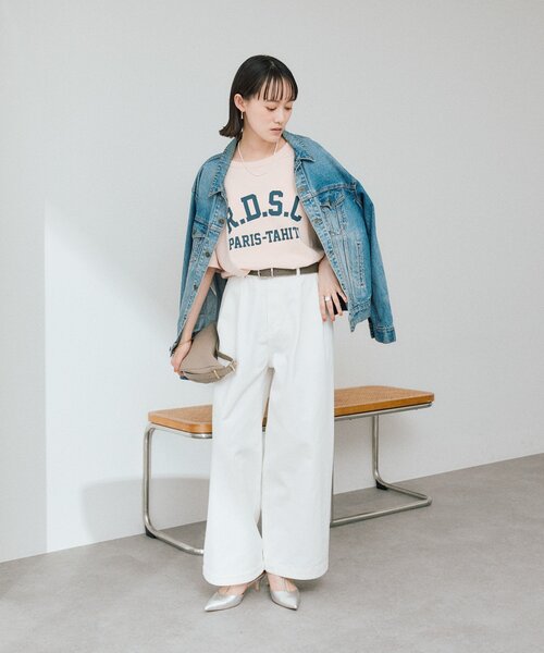 ジーンズ デニム デニムパンツ 「A・MONN」「ウエストゴム」ホワイトデニムパンツ レディースの画像