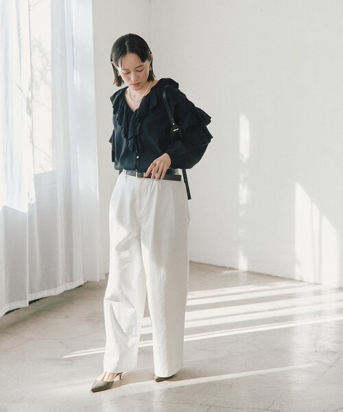 ジーンズ デニム デニムパンツ 「A・MONN」「ウエストゴム」ホワイトデニムパンツ レディースの画像