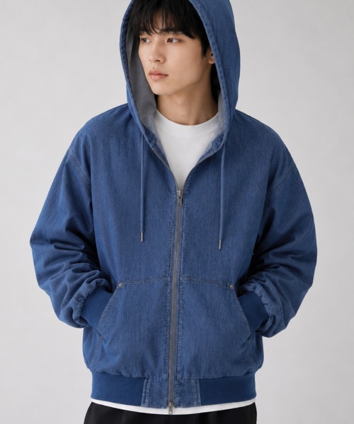 NAVY パーカー uvカット 冷感 ブリーズデニム フルZIPパーカー メンズ