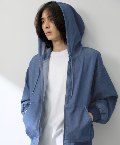 ディニテコリエ　ネイビー　ダブルジップパーカー 児島ジーンズ デニム＆ヒッコリー ダブルジップ パーカー 【 児島