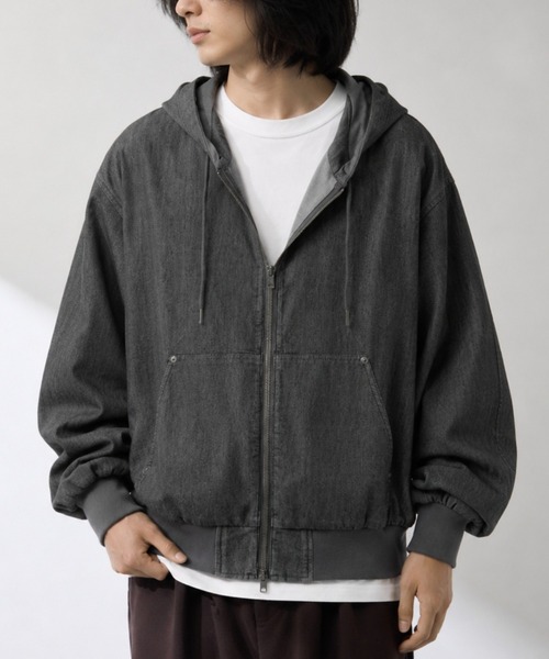 NAVY パーカー uvカット 冷感 ブリーズデニム フルZIPパーカー メンズ