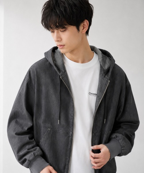NAVY パーカー uvカット 冷感 ブリーズデニム フルZIPパーカー メンズ
