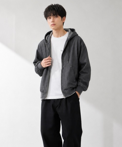 NAVY パーカー uvカット 冷感 ブリーズデニム フルZIPパーカー メンズ