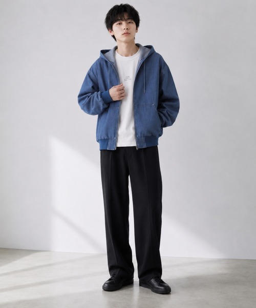 NAVY パーカー uvカット 冷感 ブリーズデニム フルZIPパーカー メンズ