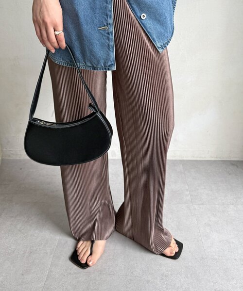 ワイドパンツ パンツ 「WEB限定」アコーディオン楊柳イージーパンツ レディース