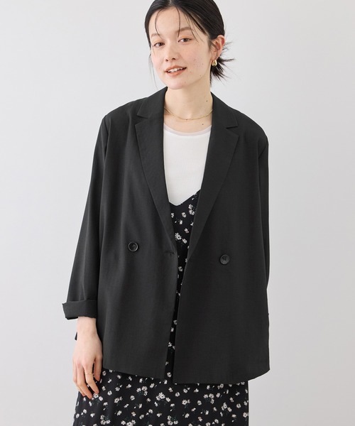 【美品】スローブイエナ リネンジャケット 黒 テーラード 24SS 美シルエット SLOBE IENA（スローブイエナ）の「リネンコットンダブルブレスト