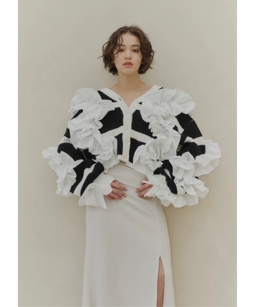 カーディガン border short cardigan レディース
