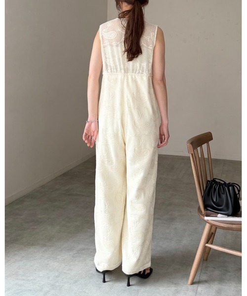 She's Closet サロペット オーバーオール 刺繍レース 深Vネック