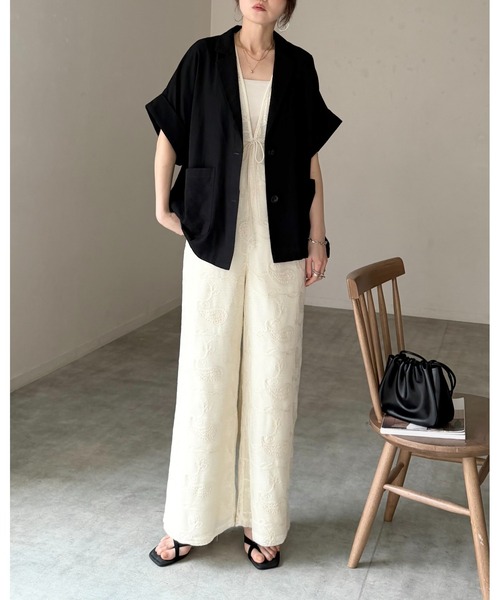 She's Closet サロペット オーバーオール 刺繍レース 深Vネック