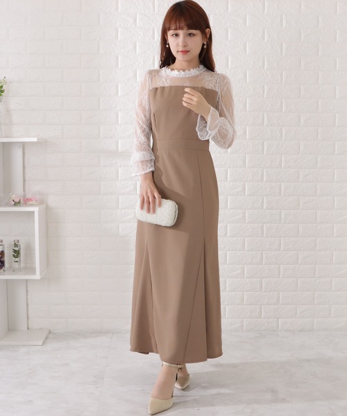 「Lace Ladies」 ドッキングワンピース X-LARGE ダークグレー レディース_画像4