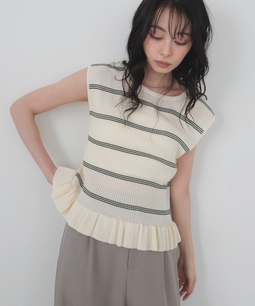 CHANEL ボーダーノースリーブニット サイズ44 LIAN（リアン） サマーニット ニット セーター ペプラムボーダー