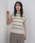 サマーニット ニット セーター ペプラムボーダ...の詳細画像2