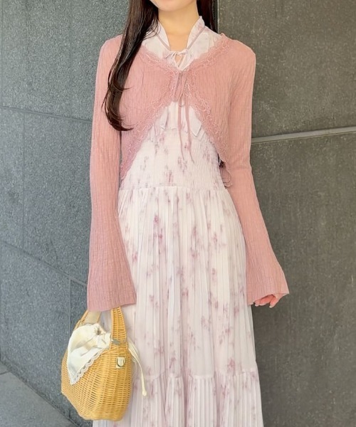 カーディガン レーストリムクロップドカーディガン レディースの画像