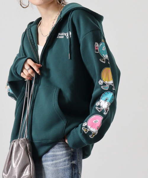 「FUNALIVE」 「Walking Donut」ジップアップパーカー LL ホワイト×グレー メンズ_画像4