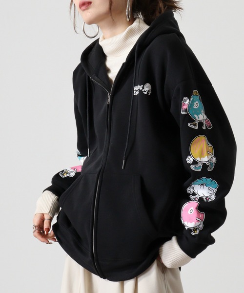 「FUNALIVE」 「Walking Donut」ジップアップパーカー LL ホワイト×グレー メンズ_画像8