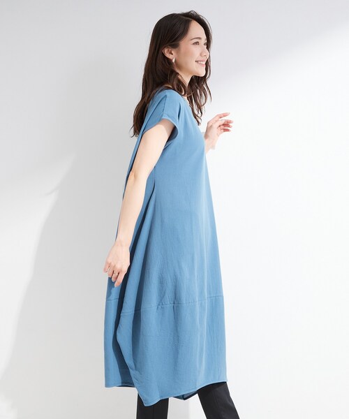 kayme　ライトブルードット　 半袖 ひざ丈ワンピース Lサイズ SHOO・LA・RUE（シューラルー） ワンピース 半袖 「S-LL/洗濯機可/体型