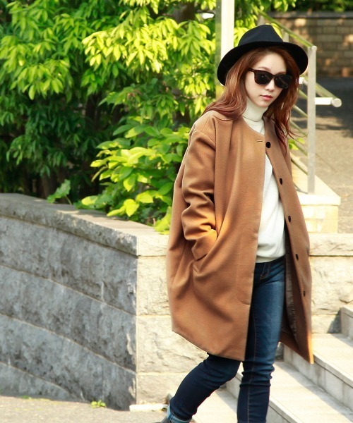 LOHEN ノーカラーコート ジャケット Limue ノーカラーコート コート クロップドノーカラーコート