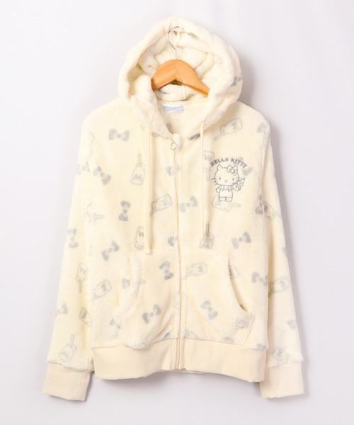 ハローキティ フード付きパーカー クリーム色 sanrio パーカー ハローキティ フリース ジップパーカー