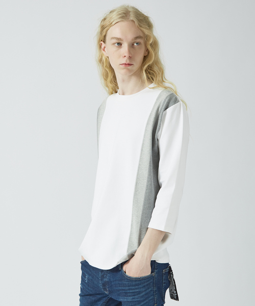 5351 POUR LES HOMMES カラーライン七分袖Tシャツ 5351 POUR LES HOMMES tシャツ カラーライン 七分袖Tシャツ