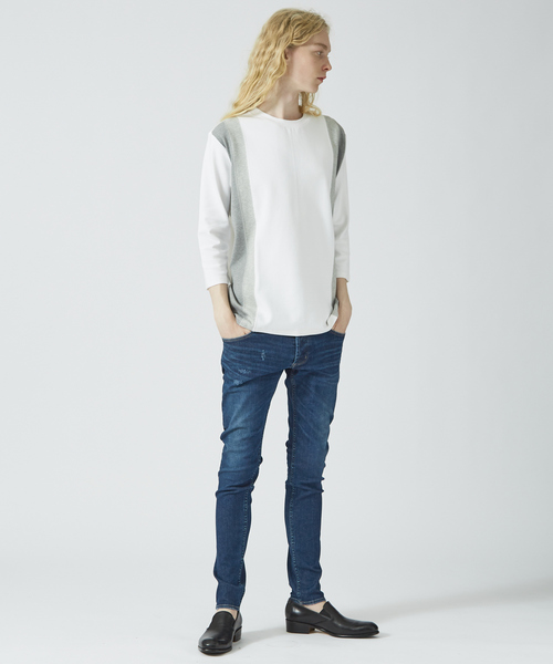 5351 POUR LES HOMMES カラーライン七分袖Tシャツ 5351 POUR LES HOMMES tシャツ カラーライン 七分袖Tシャツ